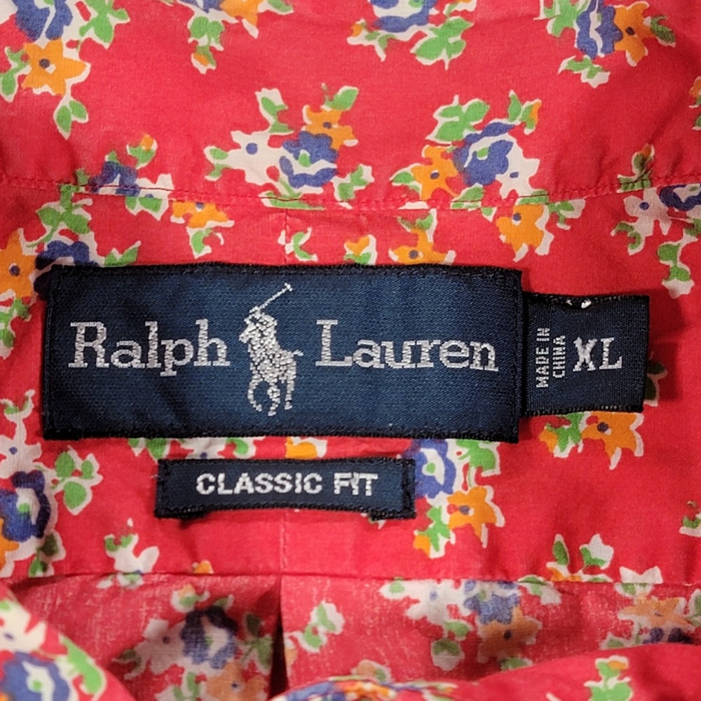 Ralph Lauren Classic Fit Floral Button Down Shirt Coastal Preppy Men's XL Red - Picture 3 of 7